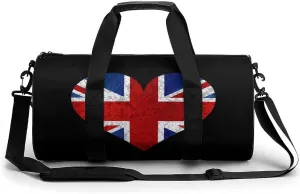 England Union Jack Flag Heart Novelty Large Duffel Bag Lightweight Gym Bag Travel Tote Bags