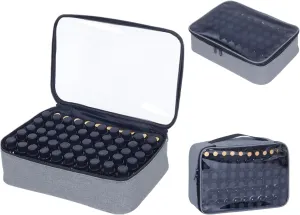 Essential Oils Carrying Case Holds 60 Grids for 1-3ML Roller Bottles 5ml, 10ml, 15ml Bottles Storage Organizer Bag Transparent, Essential Oil Bag with Detachable Sponge Pad Gray