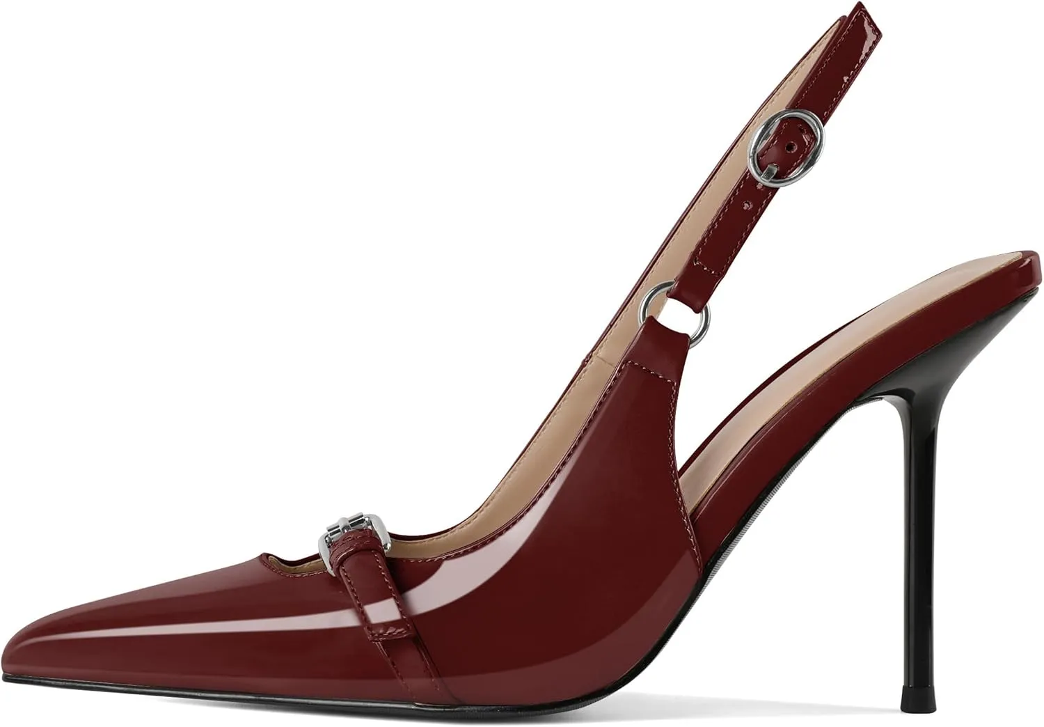 Esvowido Womens Slingback High Heels Pumps Slip-on Closed Pointed Toe Pumps Stiletto Slingback Heels Shoes Patent Leather Dress High Heels for Women