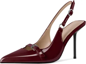 Esvowido Womens Slingback High Heels Pumps Slip-on Closed Pointed Toe Pumps Stiletto Slingback Heels Shoes Patent Leather Dress High Heels for Women