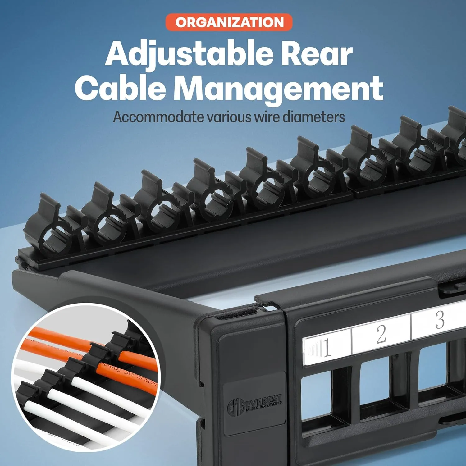 Everest 24 Port Keystone Patch Panel (1-Pack) - Removable 6-Port Panels - Use with Slim Profile Keystones ONLY (Wider Jacks May not fit Side by Side) - 8 Blank Keystone Jack Inserts Included