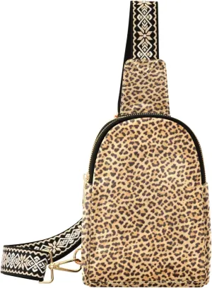 Exotic Animal Skin Print Women Sling Bag with Adjustable Strap Zipper Closure, PU Leather Water Resistant Crossbody Bag Purse Chest Bag