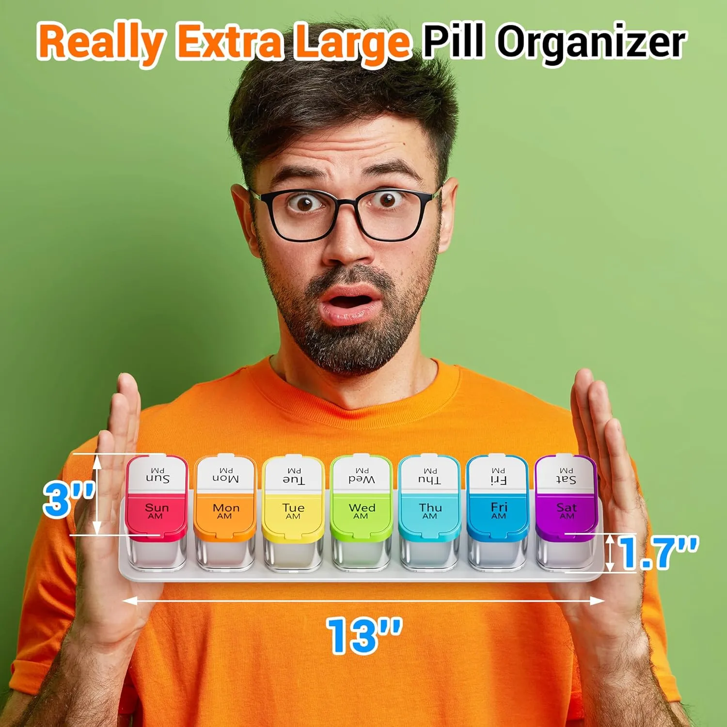 Extra Large Weekly Pill Organizer, BPA Free XL Pill Box 2 Times a Day, 7 Day Am Pm Medicine Pill Organizer for Supplements, Big Daily Pill Case Holder with Oversized Container for All Your Vitamins