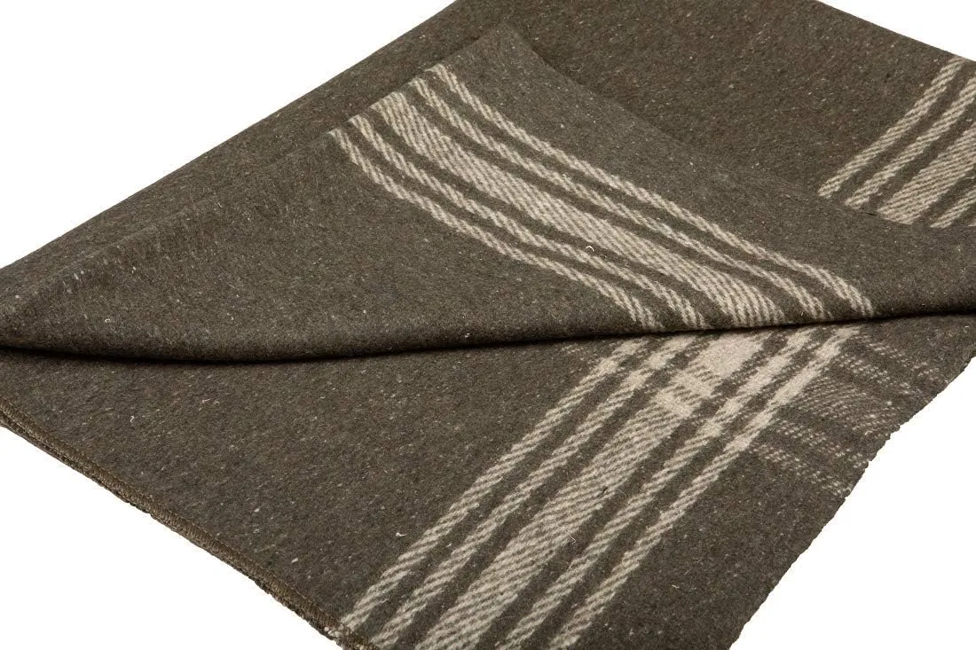 Farm Blue Wool Blanket Military Style - Thick & Lightweight Army Camping Blankets 80"x62" - Large Camp Survival Blankets - Car, Hiking, Backpacking & Festivals (French Olive with a Light Tan Stripe)