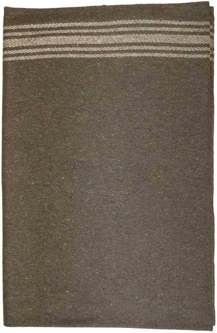 Farm Blue Wool Blanket Military Style - Thick & Lightweight Army Camping Blankets 80"x62" - Large Camp Survival Blankets - Car, Hiking, Backpacking & Festivals (French Olive with a Light Tan Stripe)