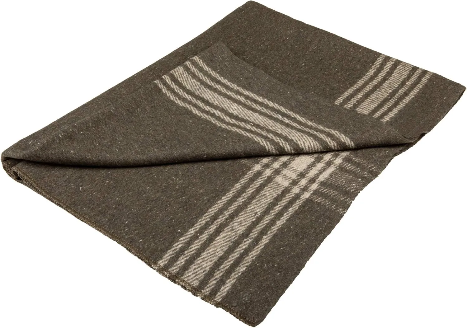 Farm Blue Wool Blanket Military Style - Thick & Lightweight Army Camping Blankets 80"x62" - Large Camp Survival Blankets - Car, Hiking, Backpacking & Festivals (French Olive with a Light Tan Stripe)