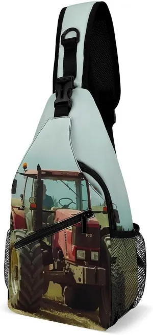 Farm House Tractor Loaded Hay Crossbody Sling Bag Casual Chest Bag Daypack for Women Men Travel Sport Hiking Funny Print