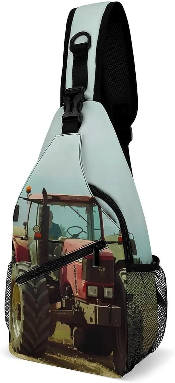 Farm House Tractor Loaded Hay Crossbody Sling Bag Casual Chest Bag Daypack for Women Men Travel Sport Hiking Funny Print