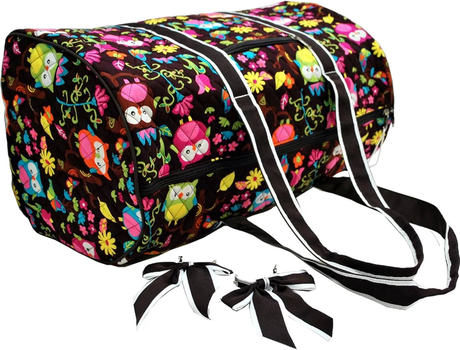 Fashionable Super Lightweight "Ori-Ori" Quilted Floral Carry-On Duffel Bag in 3 Patterns--BEST GIFT (owl)