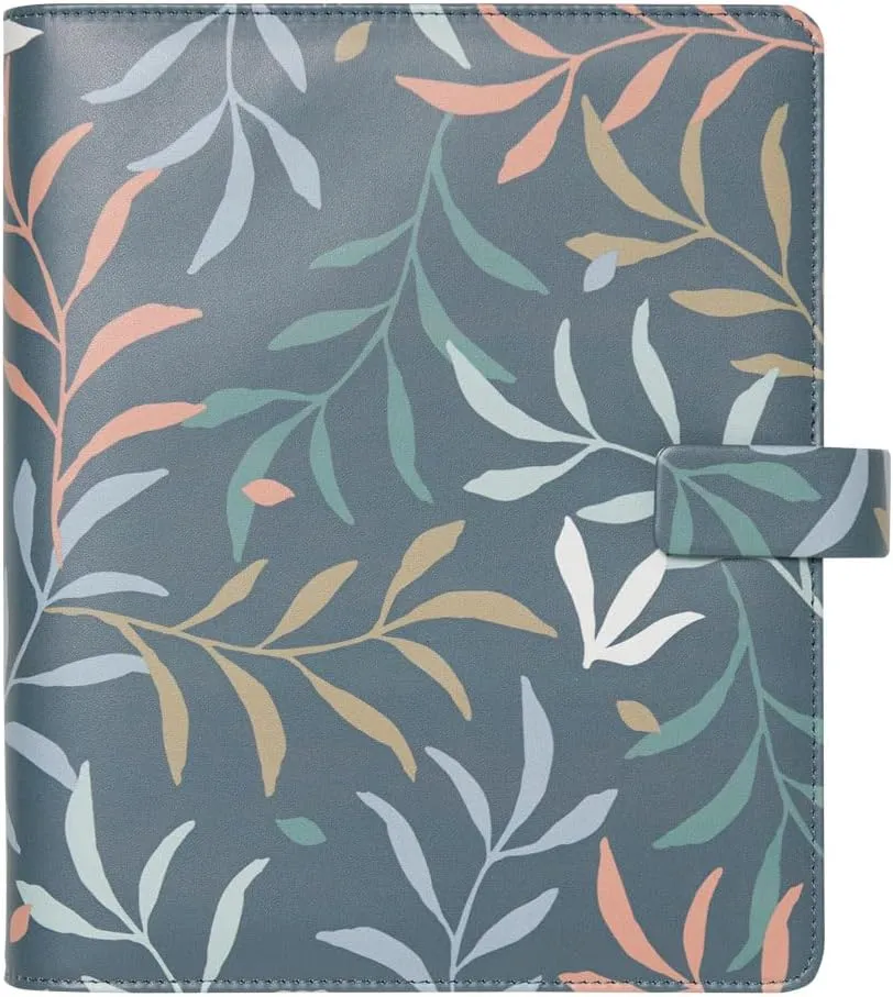 Filofax Botanical Organizer, A5 Size, Blue - Smooth, Leather-Look, Six Rings, Week-to-View Calendar Diary, Multilingual, 2025 (C022646-25)