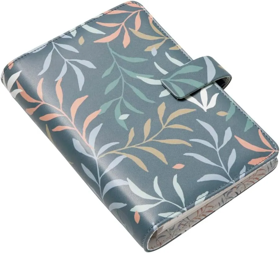 Filofax Botanical Organizer, Personal Size, Blue - Smooth, Leather-Look, Six Rings, Week-to-View Calendar Diary, Multilingual, 2025 (C022645-25)