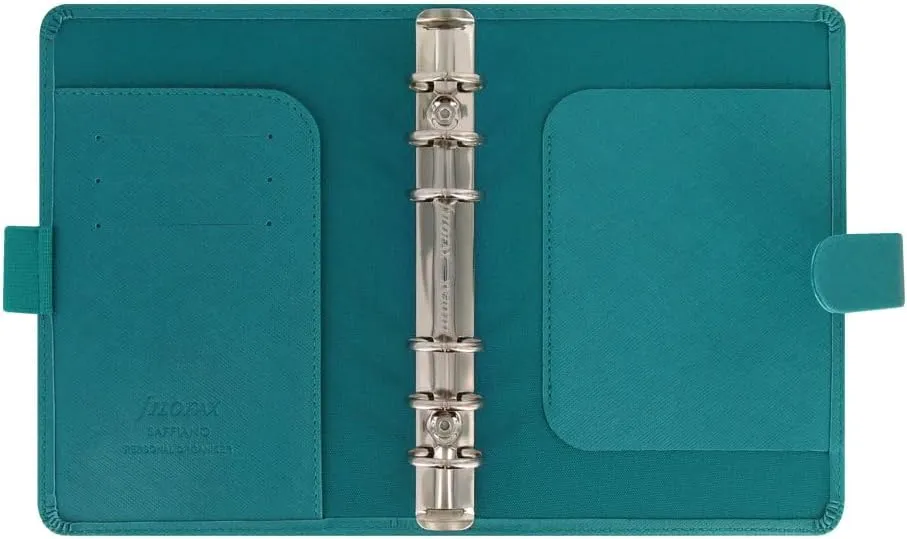 Filofax Saffiano Organizer, Personal Size, Aquamarine - Cross-Grain, Leather-Look, Six Rings, Week-to-View Calendar Diary, Multilingual, 2025 (C022530-25)