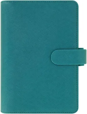 Filofax Saffiano Organizer, Personal Size, Aquamarine - Cross-Grain, Leather-Look, Six Rings, Week-to-View Calendar Diary, Multilingual, 2025 (C022530-25)