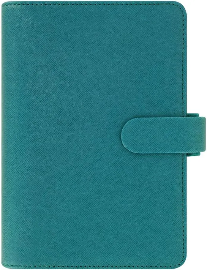 Filofax Saffiano Organizer, Personal Size, Aquamarine - Cross-Grain, Leather-Look, Six Rings, Week-to-View Calendar Diary, Multilingual, 2025 (C022530-25)
