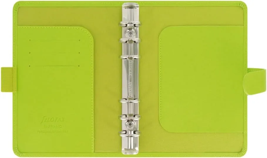 Filofax Saffiano Organizer, Personal Size, Pear - Cross-Grain, Leather-Look, Six Rings, Week-to-View Calendar Diary, Multilingual, 2025 (C022531-25)