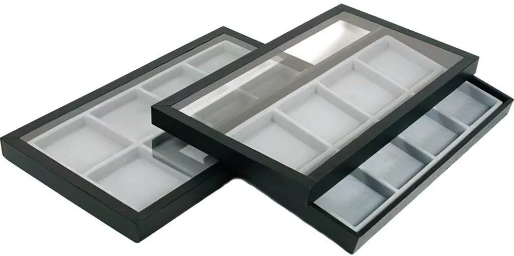 FindingKing 16 Slot Pocket Watch Jewelry Display Tray Acrylic Lid