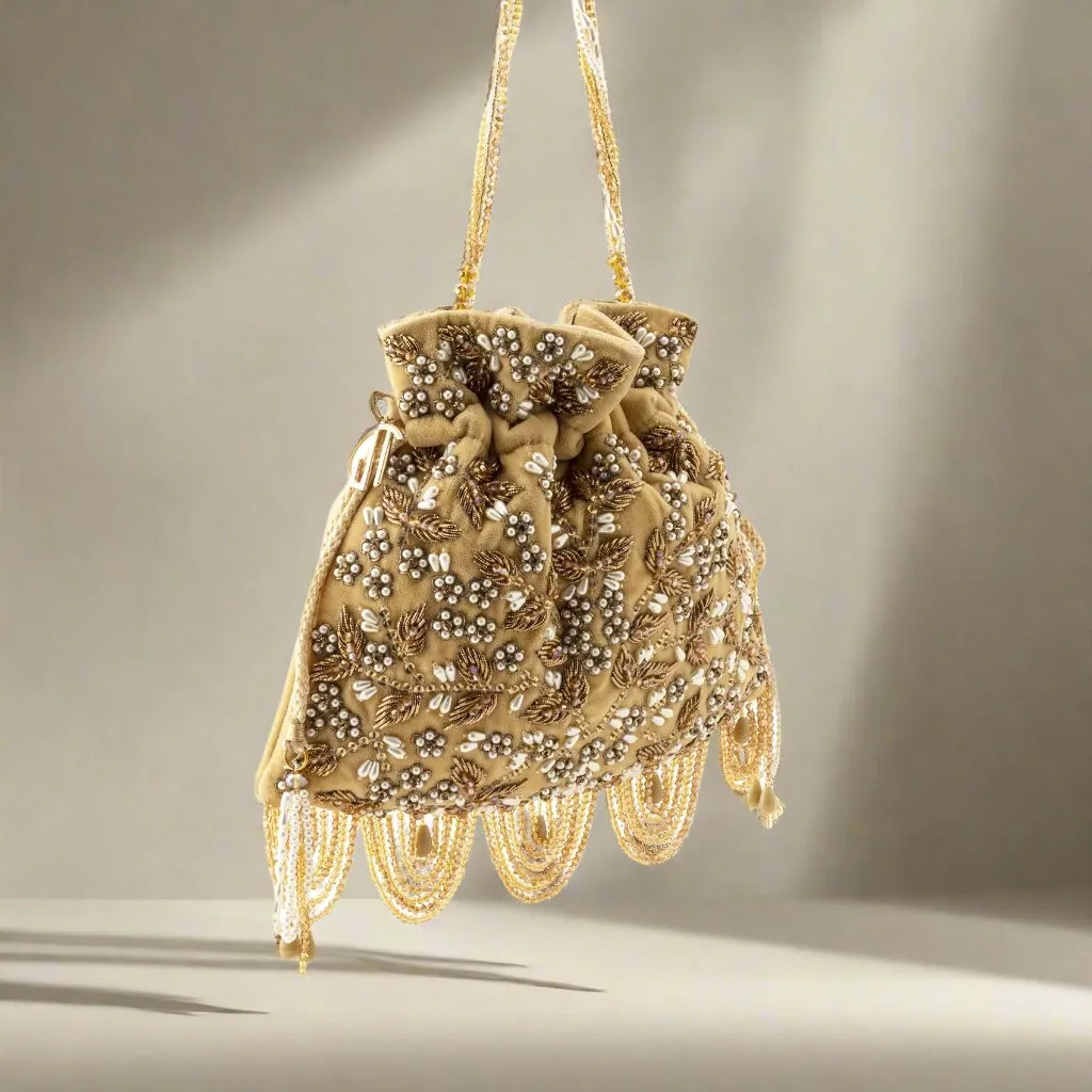 Fiona Beaded Yellow Gold Potli bag