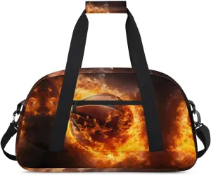 Fire Basketball Kids Duffel Bag for Boys, Sports Gym Bag Overnight Travel Weekender Bag Lightweight Carry On Sleepovers Bag for School Practice Gymnastics