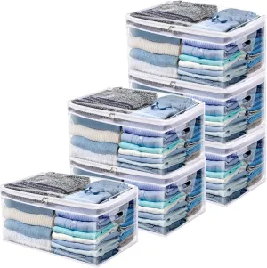 Fixwal 6 Pack Clothes Storage Bag 80L Clothing Storage Bags Organizer Large Clear Storage Bags Contains with Reinforced Handles Zipper Clothes Storage for Bedding Blankets Pillows, Space Saving