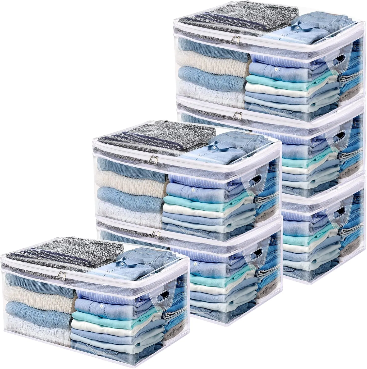 Fixwal 6 Pack Clothes Storage Bag 80L Clothing Storage Bags Organizer Large Clear Storage Bags Contains with Reinforced Handles Zipper Clothes Storage for Bedding Blankets Pillows, Space Saving