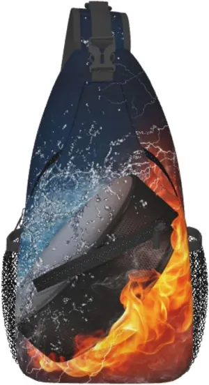 Flame And Water Collision Hockey Puck 2 Chest Sling Bag Crossbody Shoulder Backpack Bag Gym Cycling Travel Hiking Daypack Cross Bag