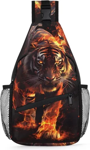 Flaming Tiger Sling Bag for Travel Chest Bag Crossbody Bag Lightweight Sling Backpack Casual Daypack for Women Men