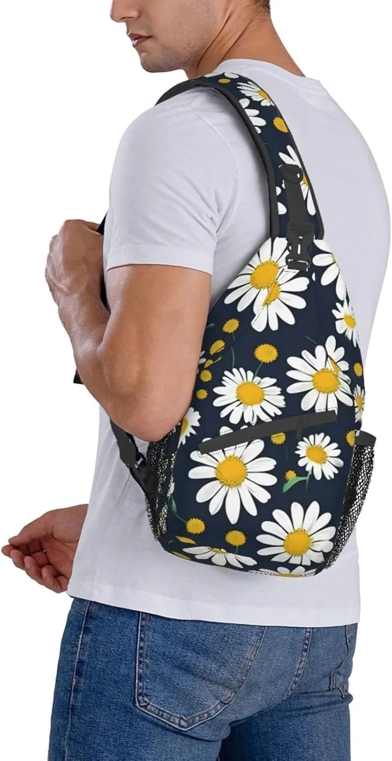 Floral Daisies pattern Print Sling Backpack, Sling Bag, Crossbody Chest Bag Daypack, for Hiking Travel