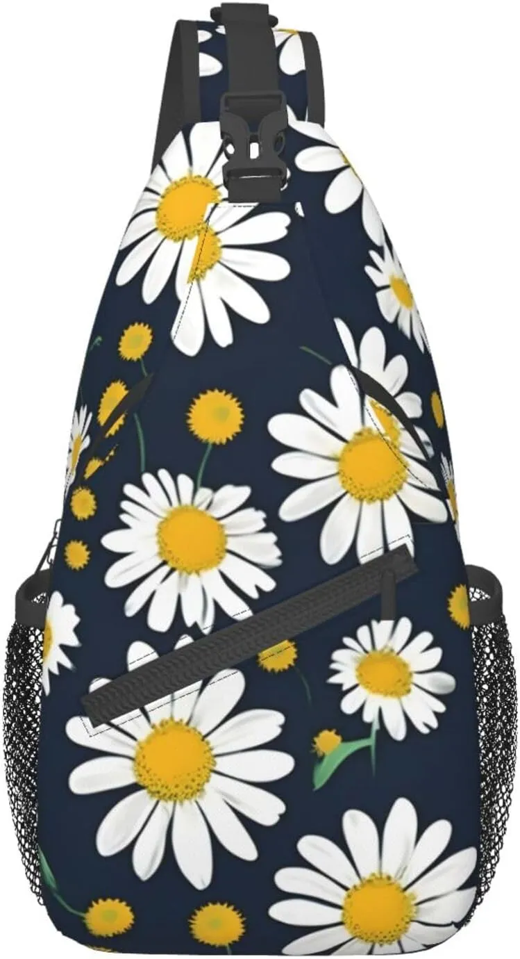 Floral Daisies pattern Print Sling Backpack, Sling Bag, Crossbody Chest Bag Daypack, for Hiking Travel