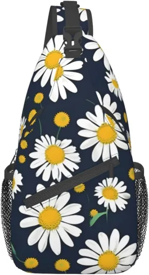 Floral Daisies pattern Print Sling Backpack, Sling Bag, Crossbody Chest Bag Daypack, for Hiking Travel