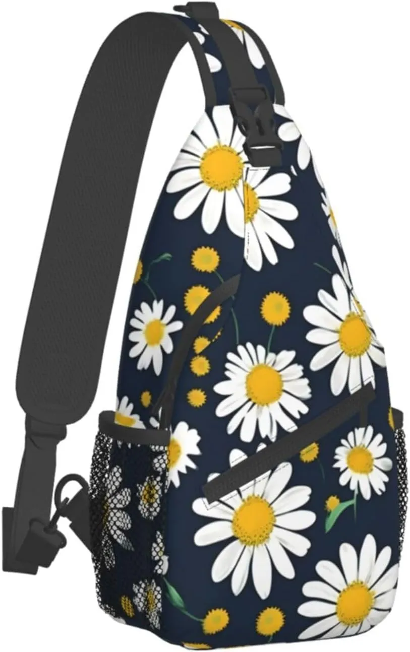 Floral Daisies pattern Print Sling Backpack, Sling Bag, Crossbody Chest Bag Daypack, for Hiking Travel