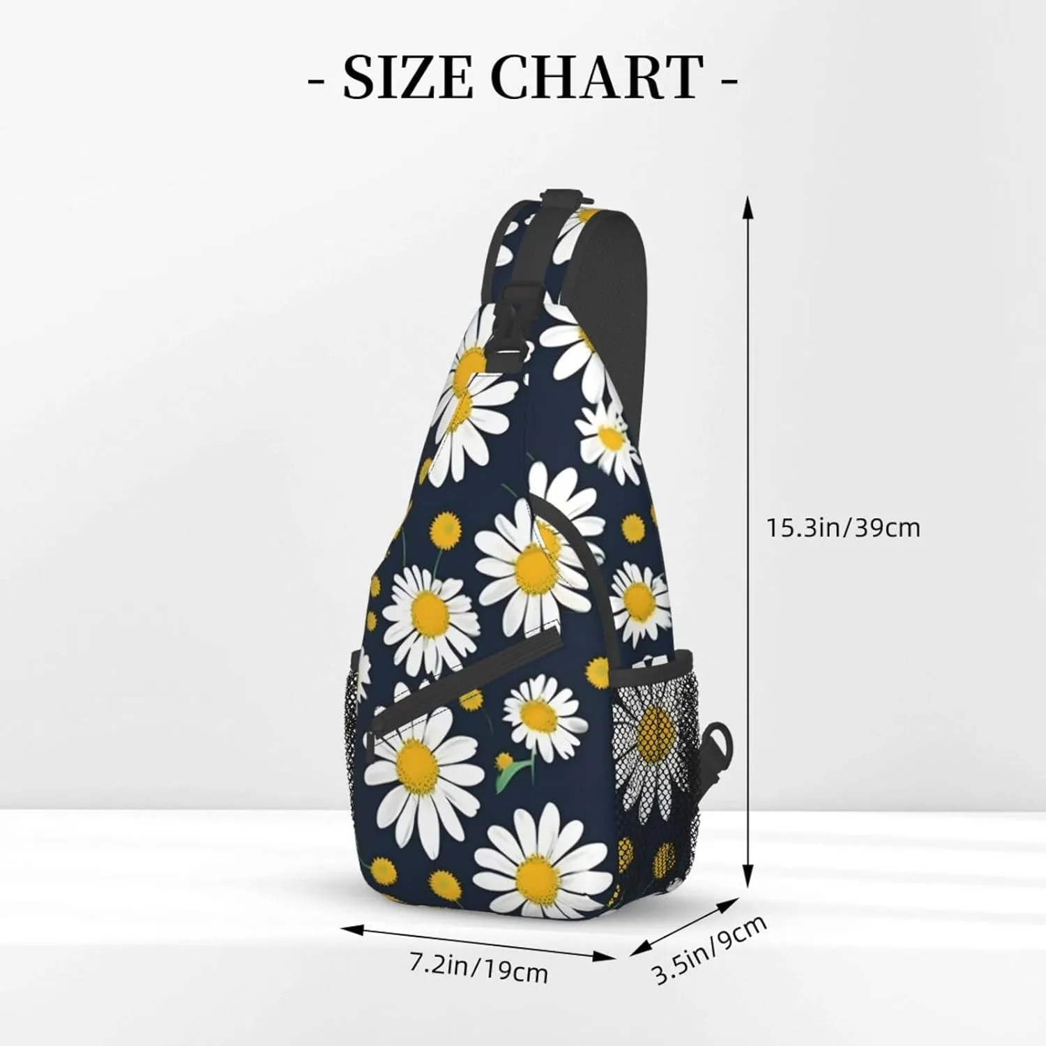 Floral Daisies pattern Print Sling Backpack, Sling Bag, Crossbody Chest Bag Daypack, for Hiking Travel