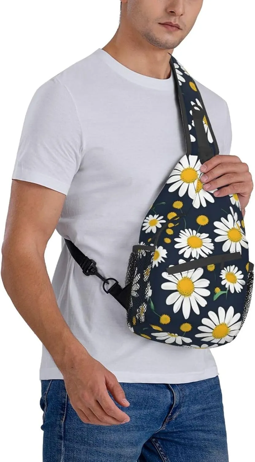 Floral Daisies pattern Print Sling Backpack, Sling Bag, Crossbody Chest Bag Daypack, for Hiking Travel