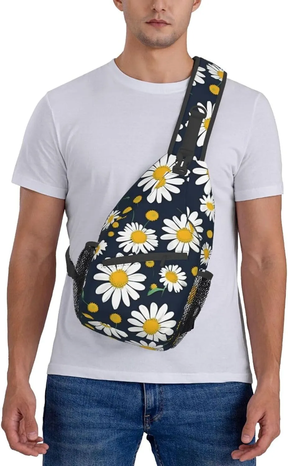 Floral Daisies pattern Print Sling Backpack, Sling Bag, Crossbody Chest Bag Daypack, for Hiking Travel