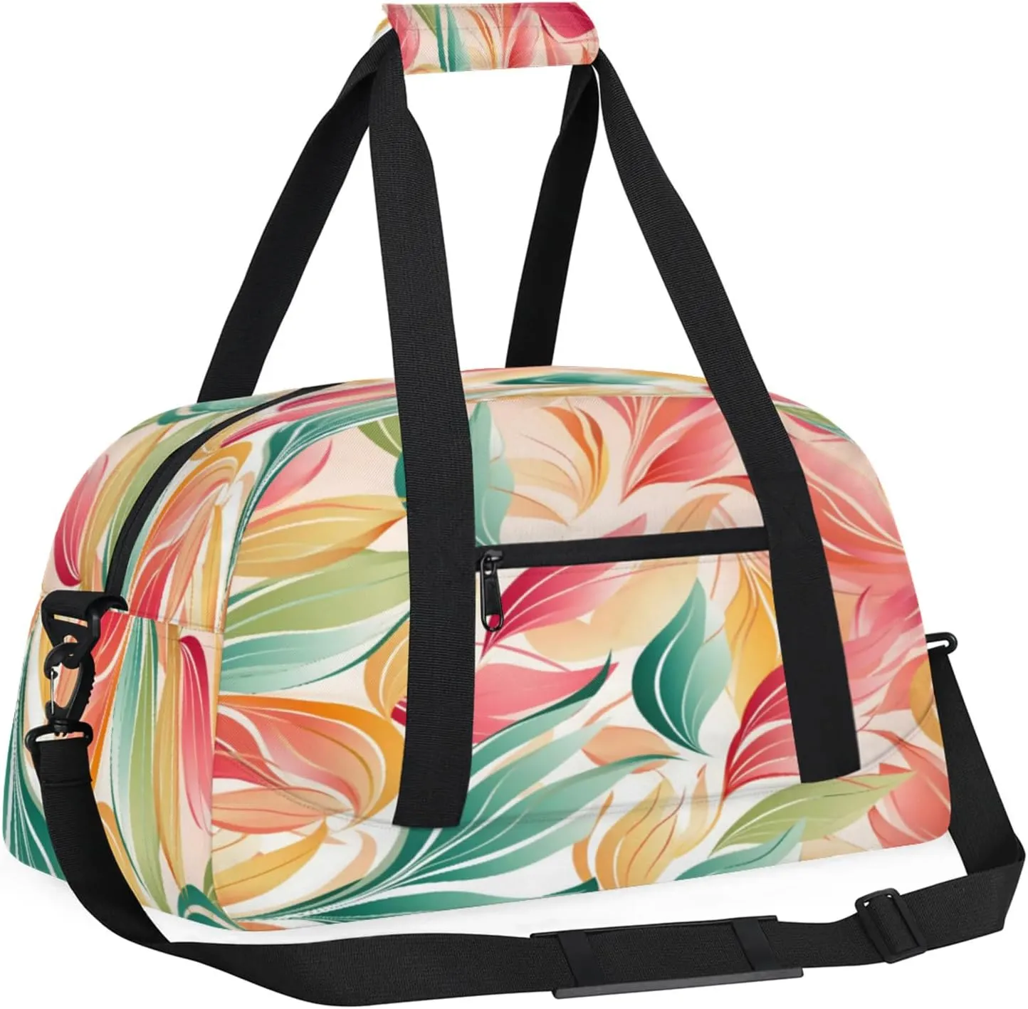 Floral Leaves Gym Bag for Women Men, Sports Travel Duffel Bag Lightweight Workout Bag Carry On Overnight Weekender Bag