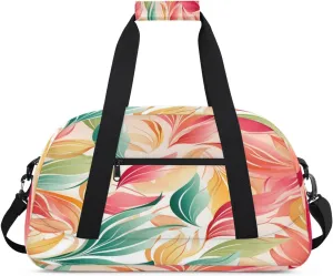 Floral Leaves Gym Bag for Women Men, Sports Travel Duffel Bag Lightweight Workout Bag Carry On Overnight Weekender Bag