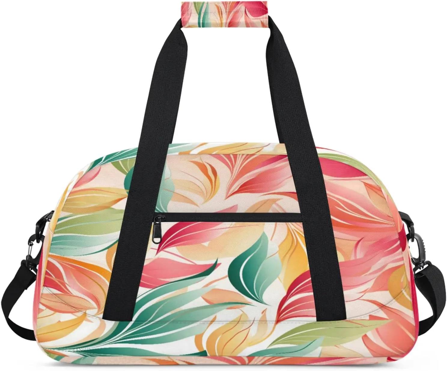 Floral Leaves Gym Bag for Women Men, Sports Travel Duffel Bag Lightweight Workout Bag Carry On Overnight Weekender Bag