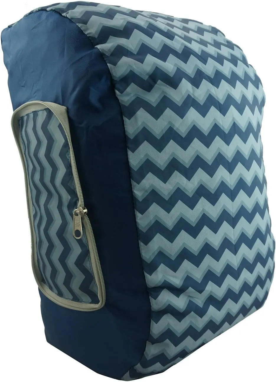 Foldable Backpack Duffel Bag Convertible Lightweight Gym Bag 2 in 1 Day Pack Navy Blue Chevron Printed Pattern