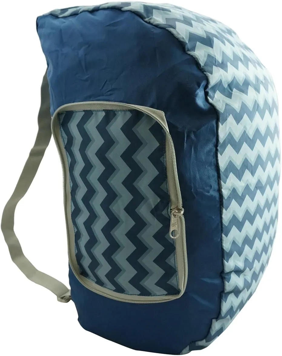 Foldable Backpack Duffel Bag Convertible Lightweight Gym Bag 2 in 1 Day Pack Navy Blue Chevron Printed Pattern