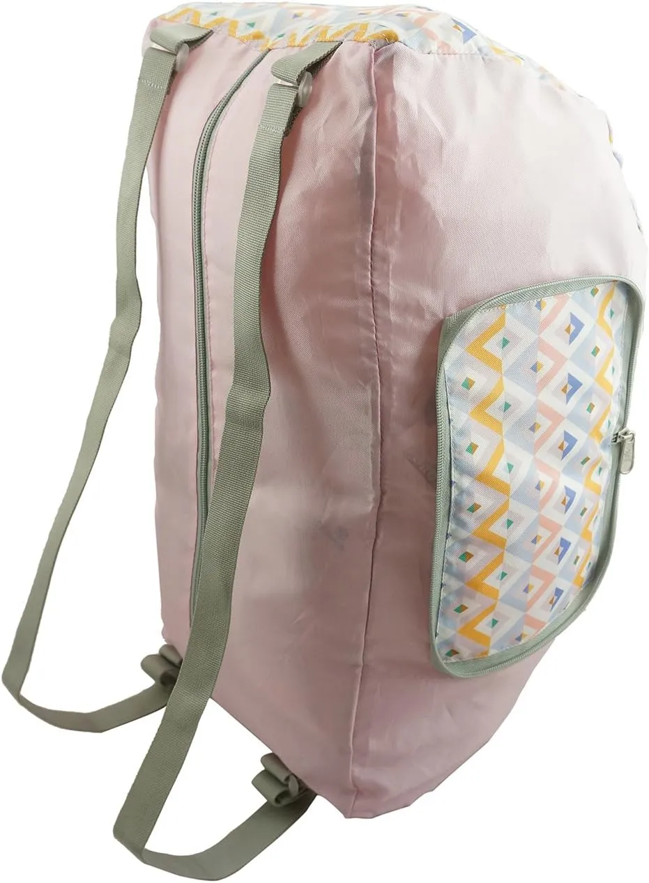 Foldable Backpack Duffel Bag Convertible Lightweight Gym Bag 2 in 1 Day Pack Printed Pattern Pink