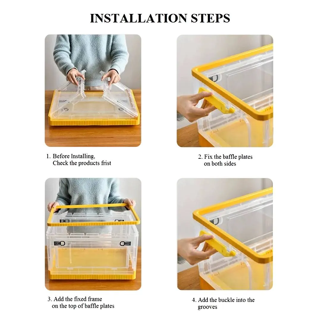 Foldable Plastic Storage Boxes with Latching Lids & Wheels, Clear Storage Stackable Container Bins