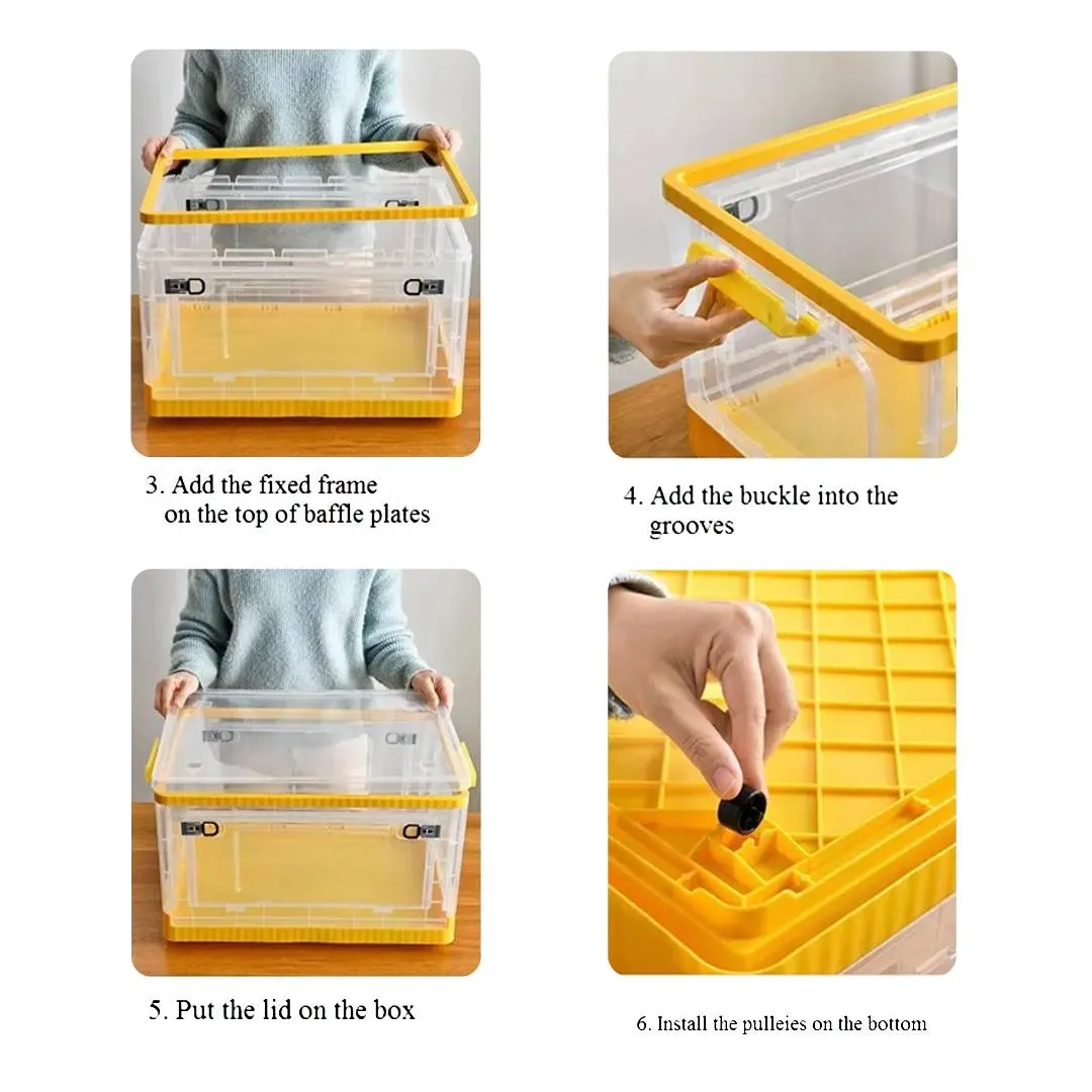 Foldable Plastic Storage Boxes with Latching Lids & Wheels, Clear Storage Stackable Container Bins