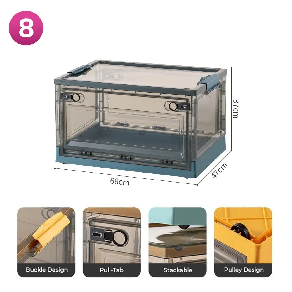 Foldable Plastic Storage Boxes with Latching Lids & Wheels, Clear Storage Stackable Container Bins
