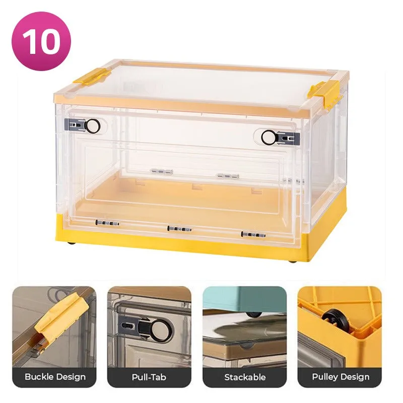 Foldable Plastic Storage Boxes with Latching Lids & Wheels, Clear Storage Stackable Container Bins