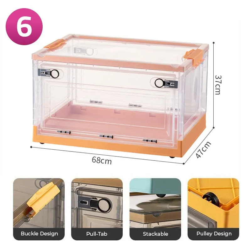 Foldable Plastic Storage Boxes with Latching Lids & Wheels, Clear Storage Stackable Container Bins