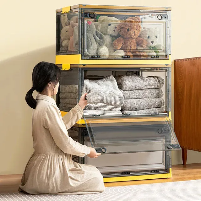 Foldable Plastic Storage Boxes with Latching Lids & Wheels, Clear Storage Stackable Container Bins