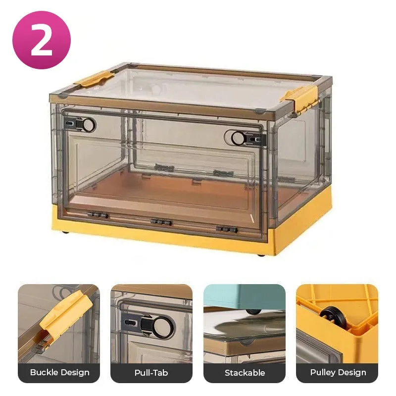 Foldable Plastic Storage Boxes with Latching Lids & Wheels, Clear Storage Stackable Container Bins