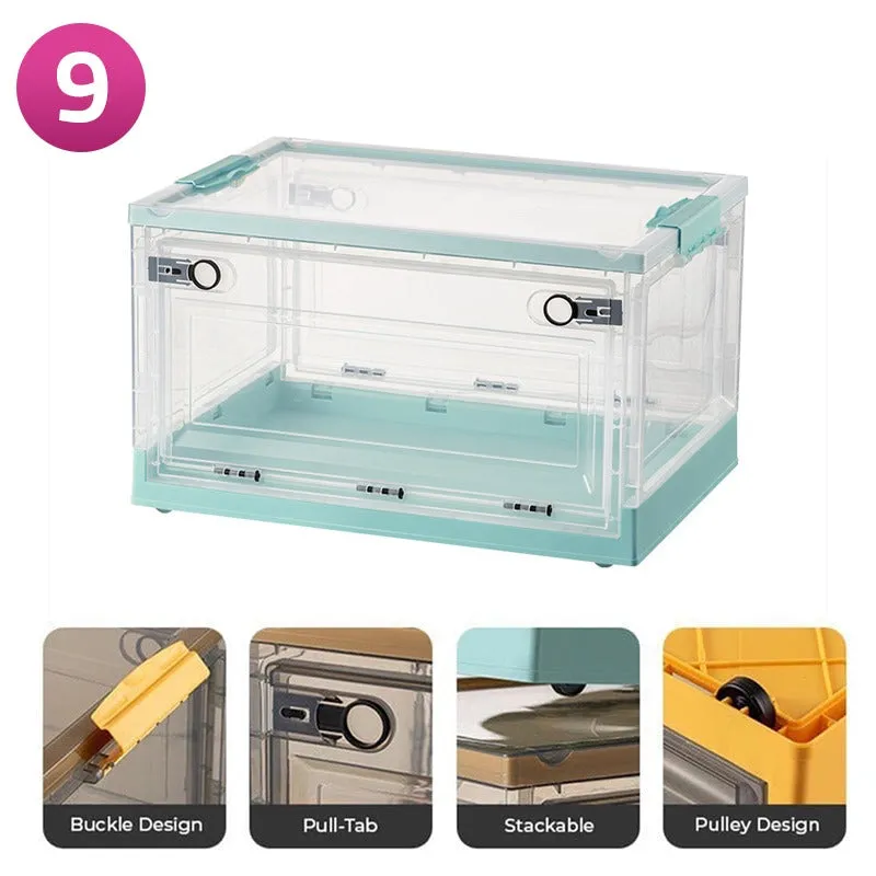 Foldable Plastic Storage Boxes with Latching Lids & Wheels, Clear Storage Stackable Container Bins