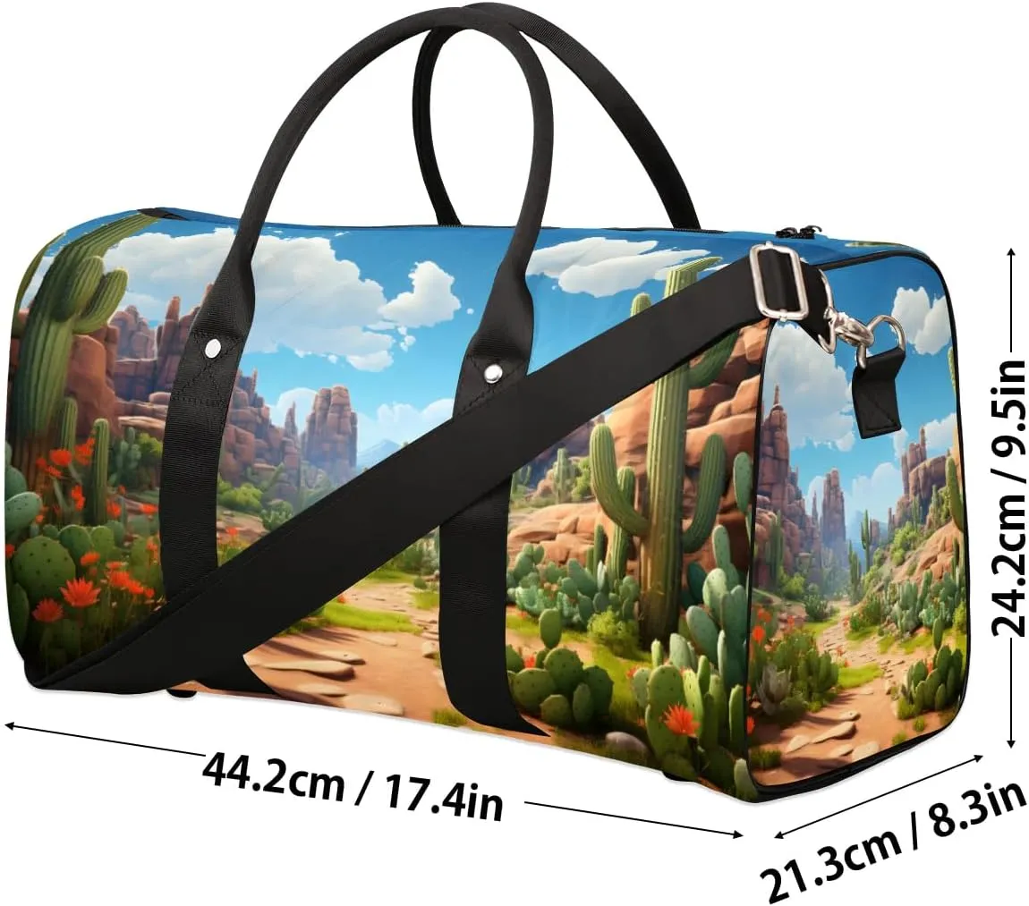 Foldable Travel Bag Cactus Landscape Lightweight Carry On Bags for Airplanes Waterproof Travel Duffle Bag For Gym Weekend Overnight
