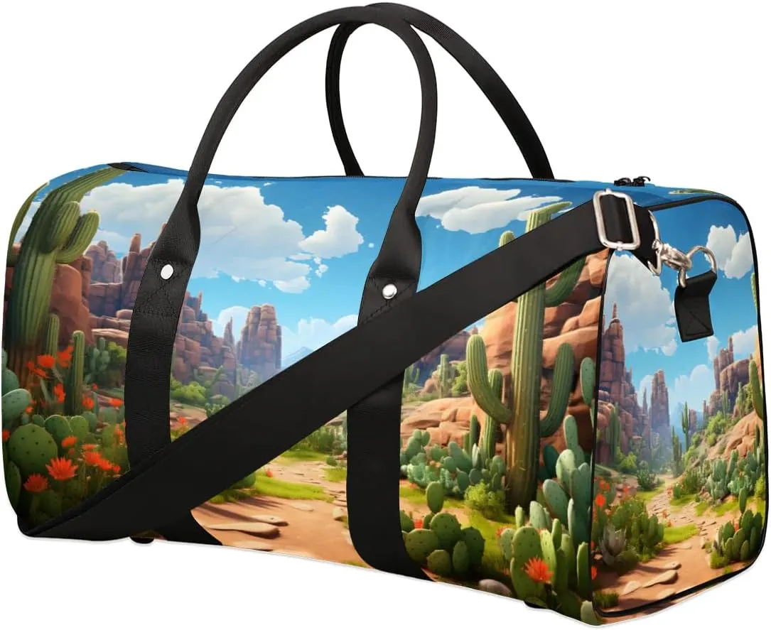 Foldable Travel Bag Cactus Landscape Lightweight Carry On Bags for Airplanes Waterproof Travel Duffle Bag For Gym Weekend Overnight