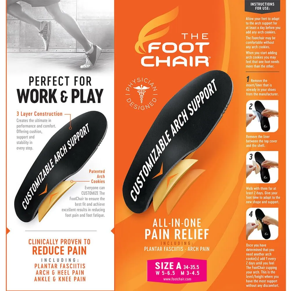 FootChair Orthotics with Pads for Adjustable Arch Height. Relieve Plantar Fasciitis and Other Foot Pain (Women’s 7-8.5 / Men’s 5-6.5)